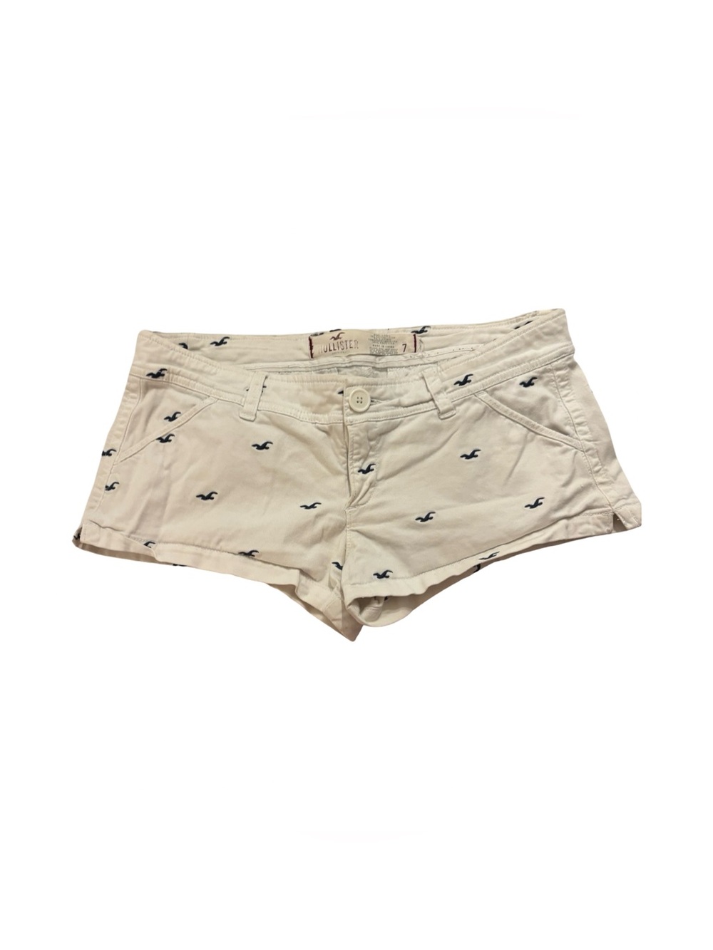 Hollister Y2K Cream White Cotton Coastal Embroidered Logo Jean Shorts Size 7